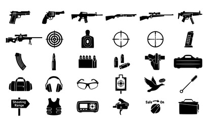 Black Firearm Icon Collection Minimal Weapon Symbols Vector Set © Hanif