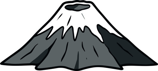 Stylized Cartoon Volcano Icon with Snow Cap and Crater © Karmila