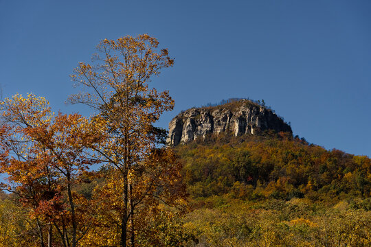 Aerial View Pilot Mountain In The U.S. State Of North Carolina