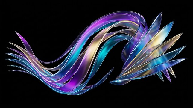 Vibrant abstract art with swirling purple, blue, and gold lines on black
