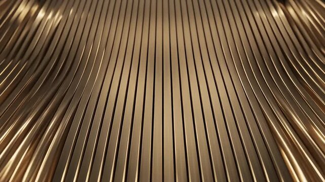 Premium abstract background with thin vertical golden architectural panels in curved luxury motion