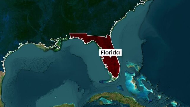 Animated map clip highlighting the state of Florida in motion