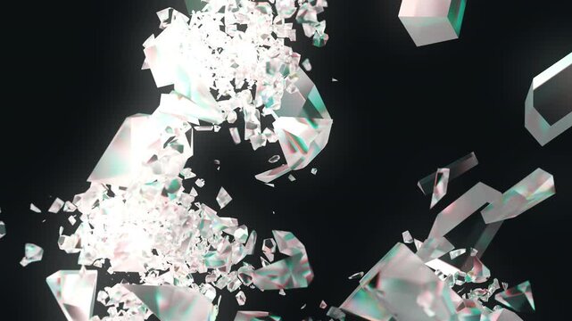 AI made of crystal shattering in 3D digital render against black background