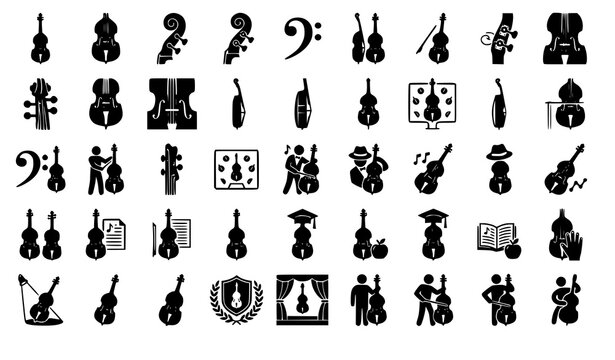 Double Bass Glyph Icon Set Classical Music Vector Collection