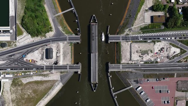 Aerial view of Stevin Locks at the Afsluitdijk