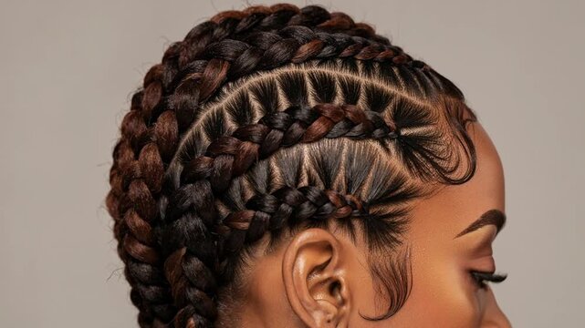Captivating close up video showcasing intricate cornrow braiding transformation beauty and hairstyling