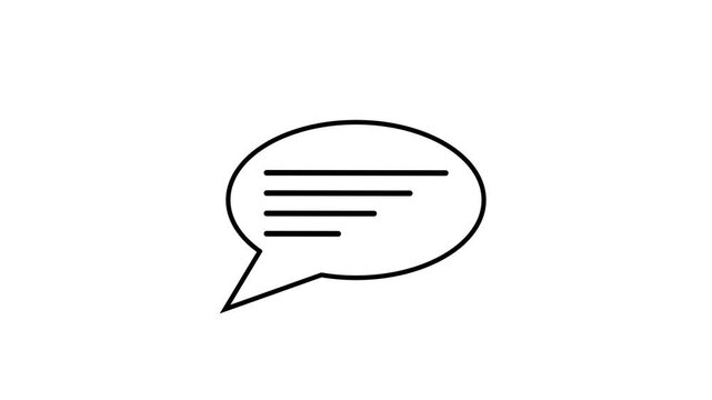 Speech bubble icon transitions from empty to filled with horizontal lines