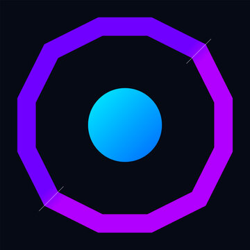 Central digital core encased in a purple geometric decagon frame with neon aesthetics for software interface design