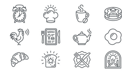 Fototapeta premium Morning routine and cafe line icon set
