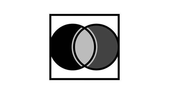 Overlapping dark circles forming an intersection in a square.