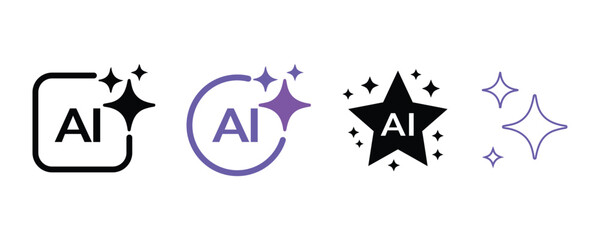 Generative AI sparkle, AI generate icon set, sparkle star with square button, artificial intelligence star logo © PerfectDesign