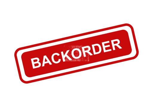 Red rectangular backorder rubber stamp icon with white bold text on a clean simple design for retail and e-commerce isolated on transparent background