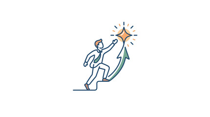 Obraz premium A professional businessman climbing stairs towards a glowing star of success.