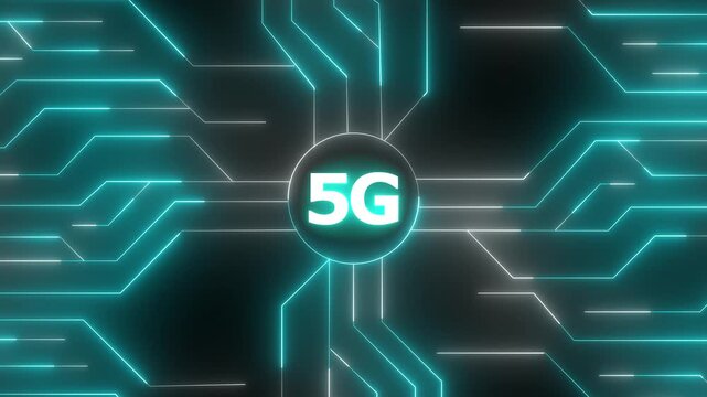 5 g network technology concept with glowing digital circuit board background, and data connectivity
