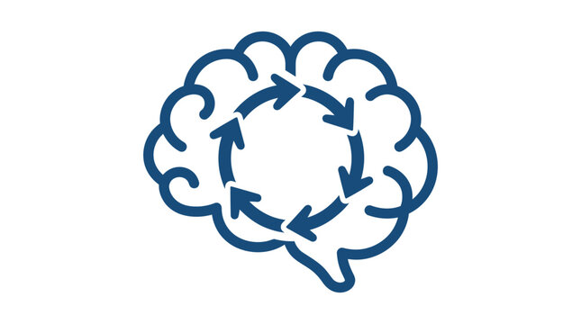 Human brain icon with circular arrows indicating cognitive process.