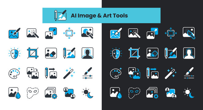 Ai image and art tools vector icon set for photo editing and design.