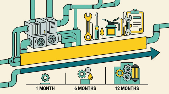 ac maintenance schedule with tools and equipment icons plumbing system