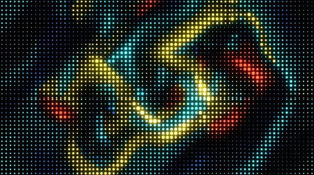 Vibrant pixelated image on black background with colorful dots