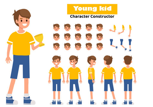Young Boy Character Creator Kit with Facial Expressions, Turnaround Views, Body Parts and Cartoon Animation Elements