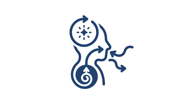 Human breathing profile with flow energy symbols.