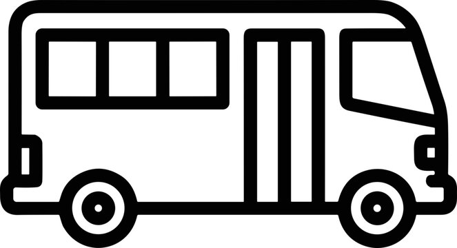Simple Line Art Icon of a Minibus or Shuttle Van, Vector Illustration