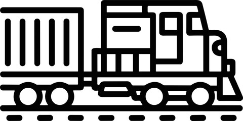 Freight Train Engine with Container - Vector Line Art © Re