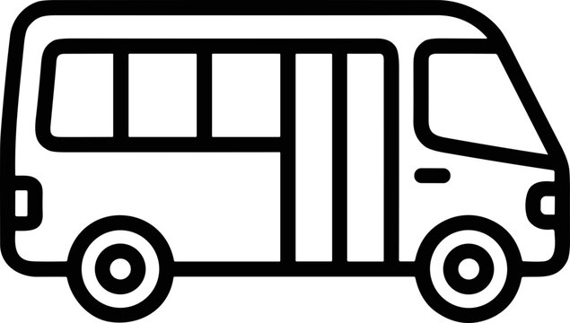 Simple Line Art Icon of a Minibus or Van, Transportation Symbol