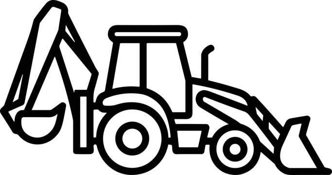 Backhoe loader outline icon, heavy construction equipment, vector illustration