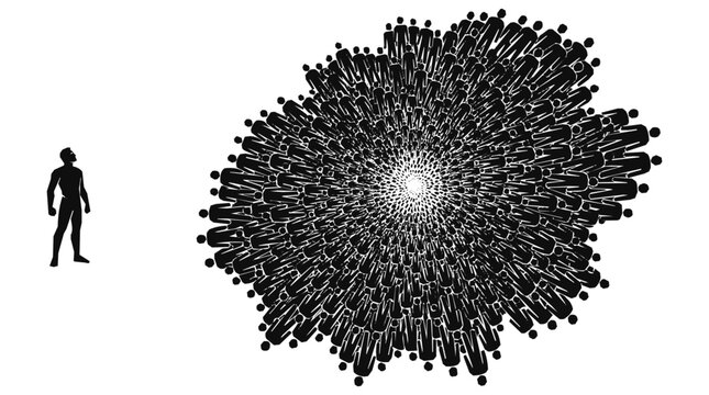 Abstract Concept of Individuality and Leadership Showing a Person Facing a Massive Crowd of People Illustrating Social Isolation and Uniqueness