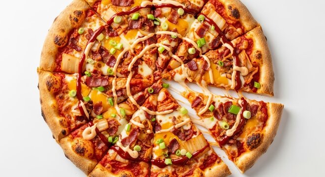 Delicious Pizza with Toppings Ready to Eat on White Background.