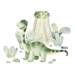 Watercolor cute dinosaur. © Tapilipa