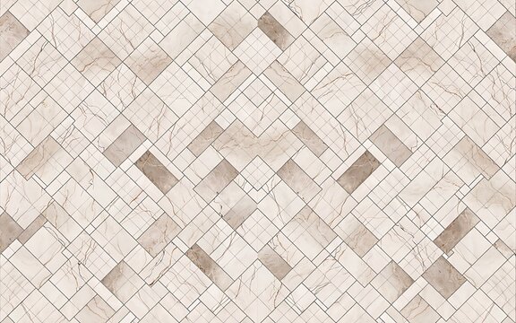 Seamless marble tile pattern with geometric herringbone and grid texture