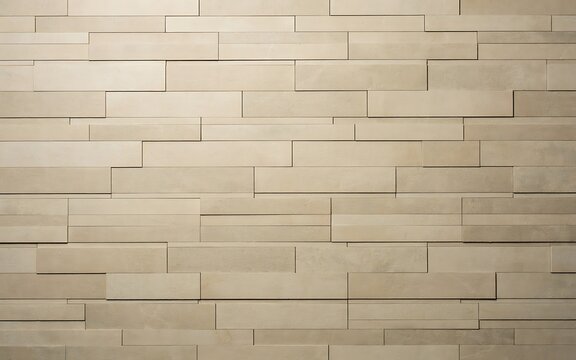 Modern beige stone wall cladding with horizontal rectangular tiles