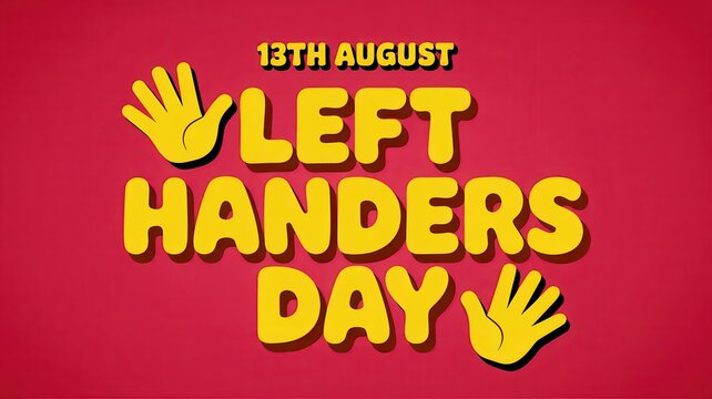 Left Handers Day graphic with 13th August date and yellow hand icons on red background