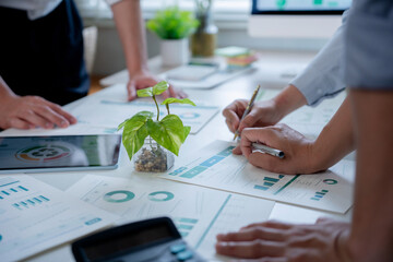 Business team analyzing ESG data for sustainable investment © Crystal