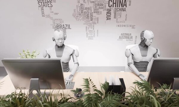 business ai bot working on laptop robot chat