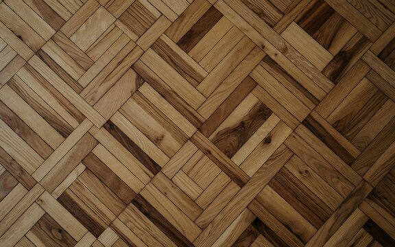 High angle view of a classic basket weave wooden parquet floor pattern