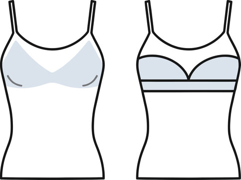 Cad drawing of women's spaghetti strap tank top fashion tech pack illustration