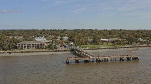 St Simons Georgia Aerial v11 birdseye shot of pier and waterside neighborhood - March 2020
