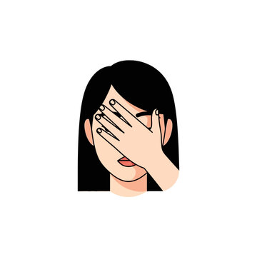 Woman covering face with hand in embarrassment or disbelief