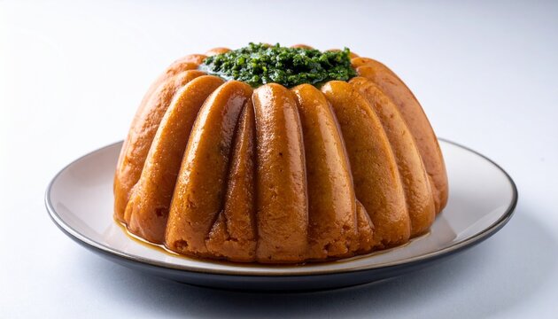 Traditional Nigerian moin moin cake. Authentic steamed bean pudding moin moin served hot as a healthy savory dish.