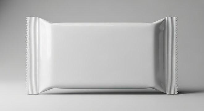 Blank white snack food packaging plastic wrapper mockup.