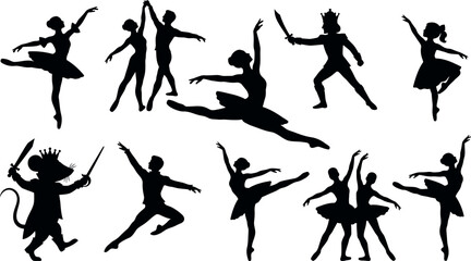 Classic Ballet Silhouette Character Set Featuring Nutcracker Dance Vector Elements © Peru