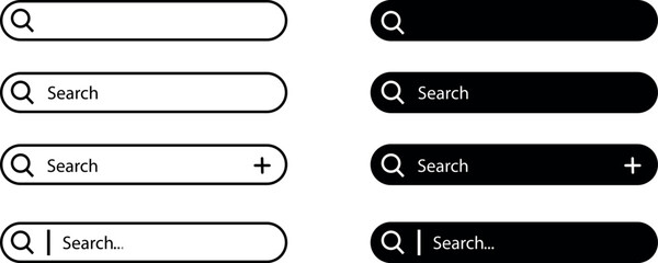 Naklejka na ściany i meble Search bar interface vector set for website mobile app and user interface design, Modern search bar and search field vector pack for digital interface design, Search box collection with input field 