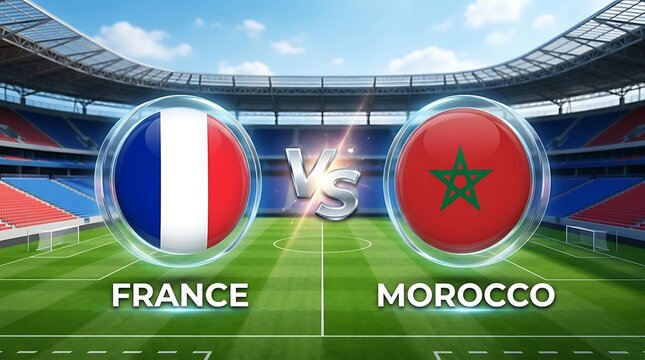 France vs morocco football match graphic with national flags on stadium background
