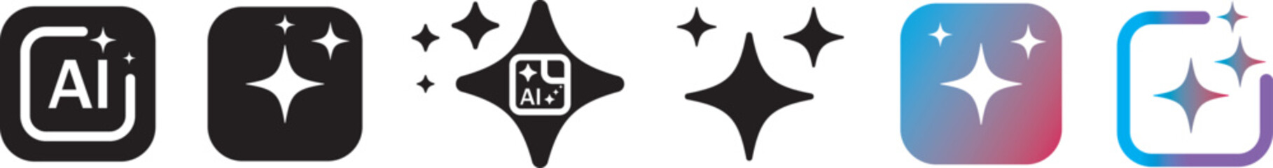 AI generate star icon. AI sparkle star with square icon.  vector collection of clean star symbols, shiny glitter effects in black and gradient for new magic features © a2z_stock