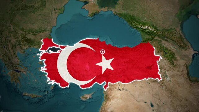 Turkey Map Filled With National Flag, Turkey Country Flag Map Animation.