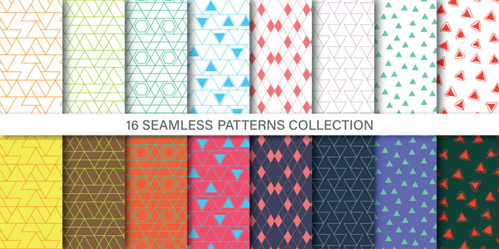 Triangle Geometric Seamless Pattern Bundle Trendy Vector Set.