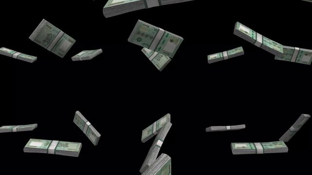 Lebanon Money, Lebanese Pound Banknotes Falling On Black Background, LBP Currency Stacks Dark Cinematic, 4K
