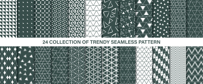 Triangle Geometric Seamless Pattern Bundle Trendy Vector Set.